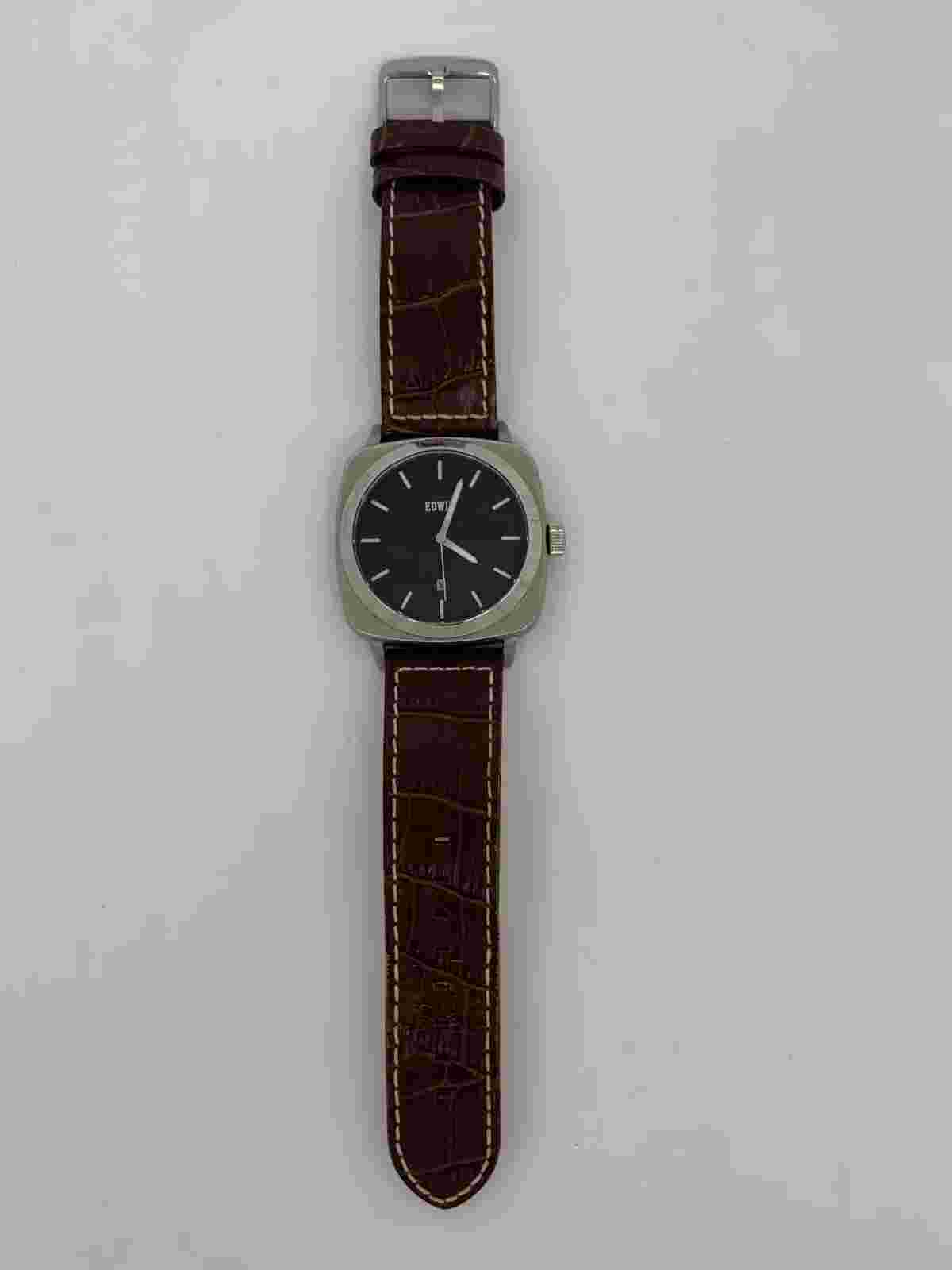 Edwin Company JULIUS Men's 3 HandDate Watch Stainless Steel Brown Leather Band