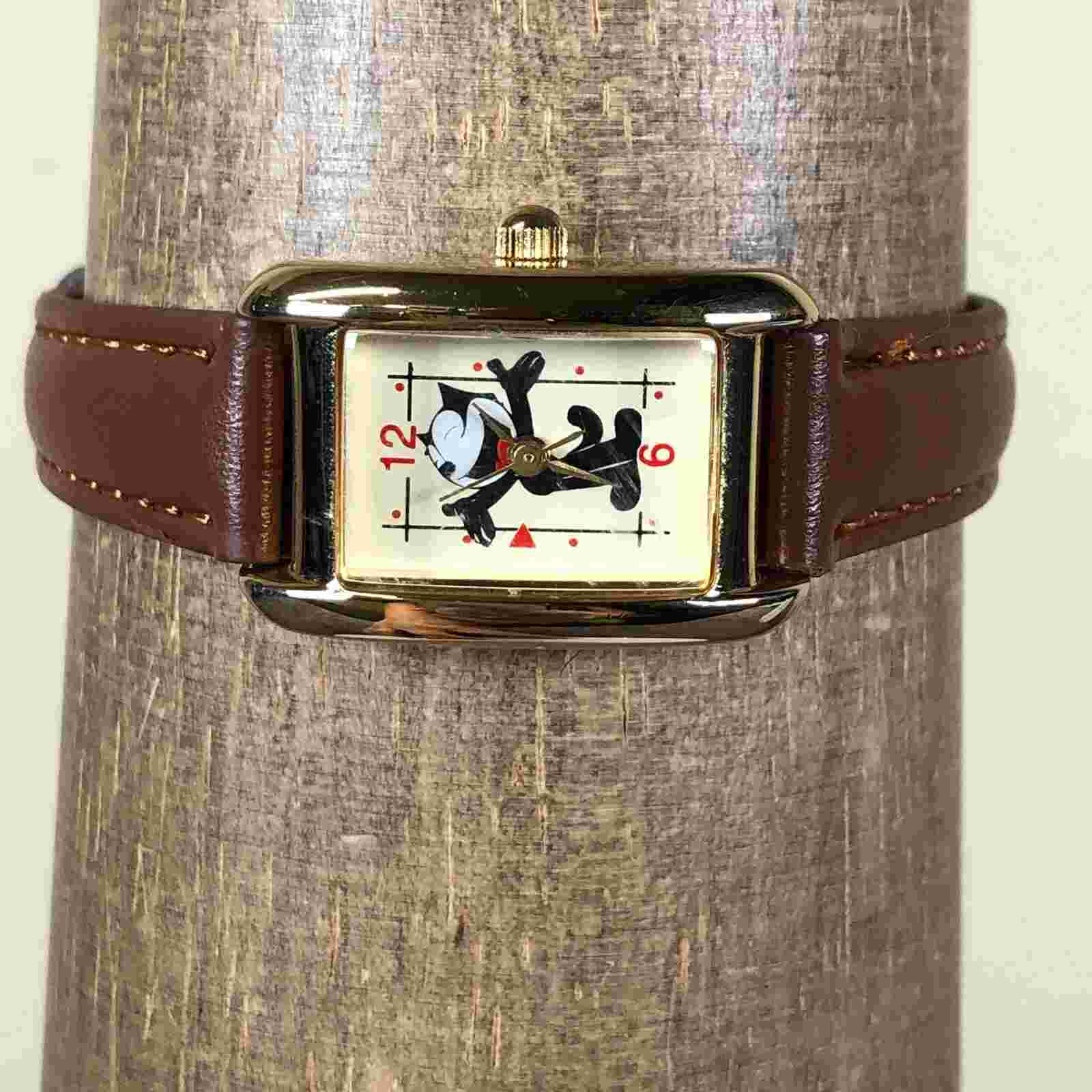 Felix The Cat by Fantasma Women Gold Tone Brown Leather 18mm Quartz Watch 6 1/2"