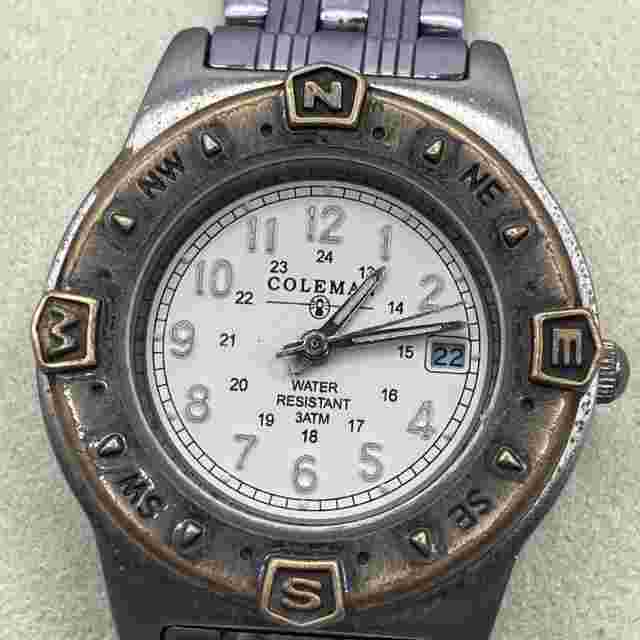 Vintage Coleman Ladies 29mm Watch Silver Atone Date White Dial S Steel WR - Runs