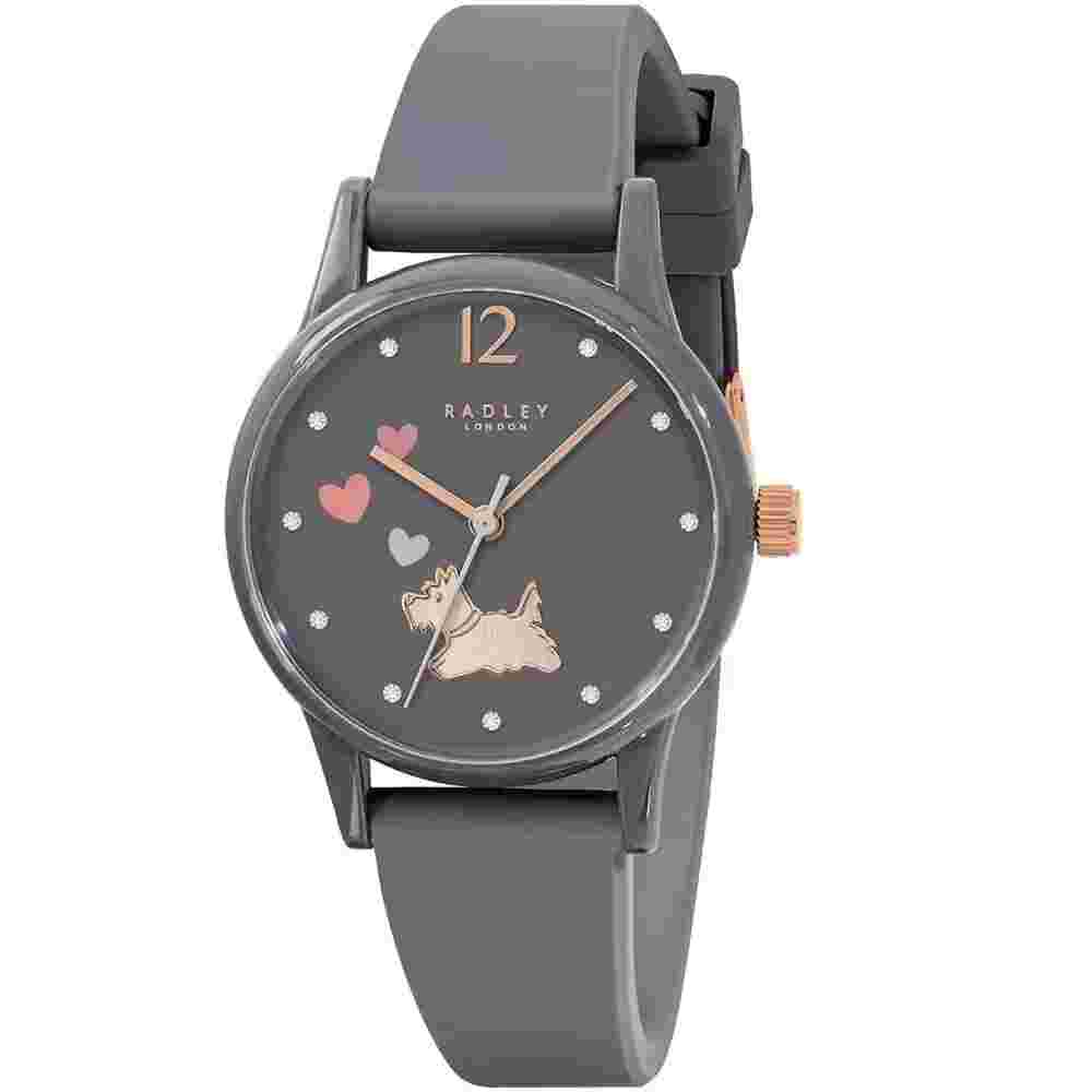 LADIES RADLEY WATCH GREY DIAL RADLEY LOGO & HEARTS GREY SILICONE STRAP