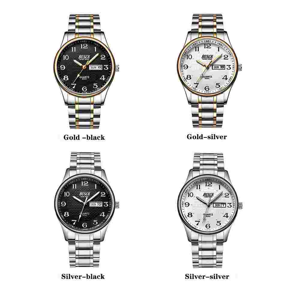 BOSCK Analog Mens Watch40mm Easy Read Auto Date and Day Stainless Steel Busin...