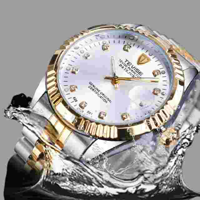 T-Winner Men Luxury Gold Watch Stainless Steel 30 m Waterproof Male Wristwatch