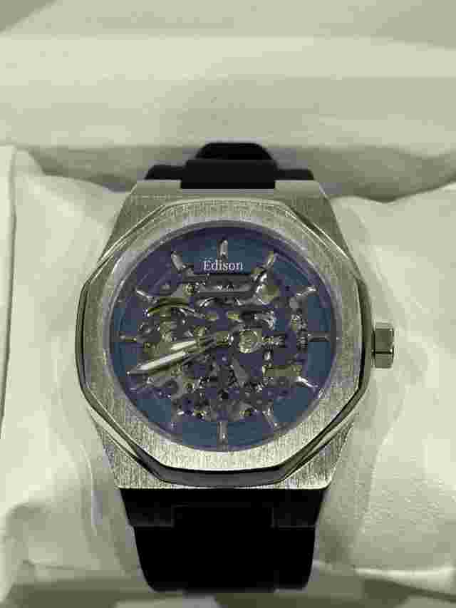 Edison Roadster Hexagon Blue Dial Black leather Strap Men’s Watch.