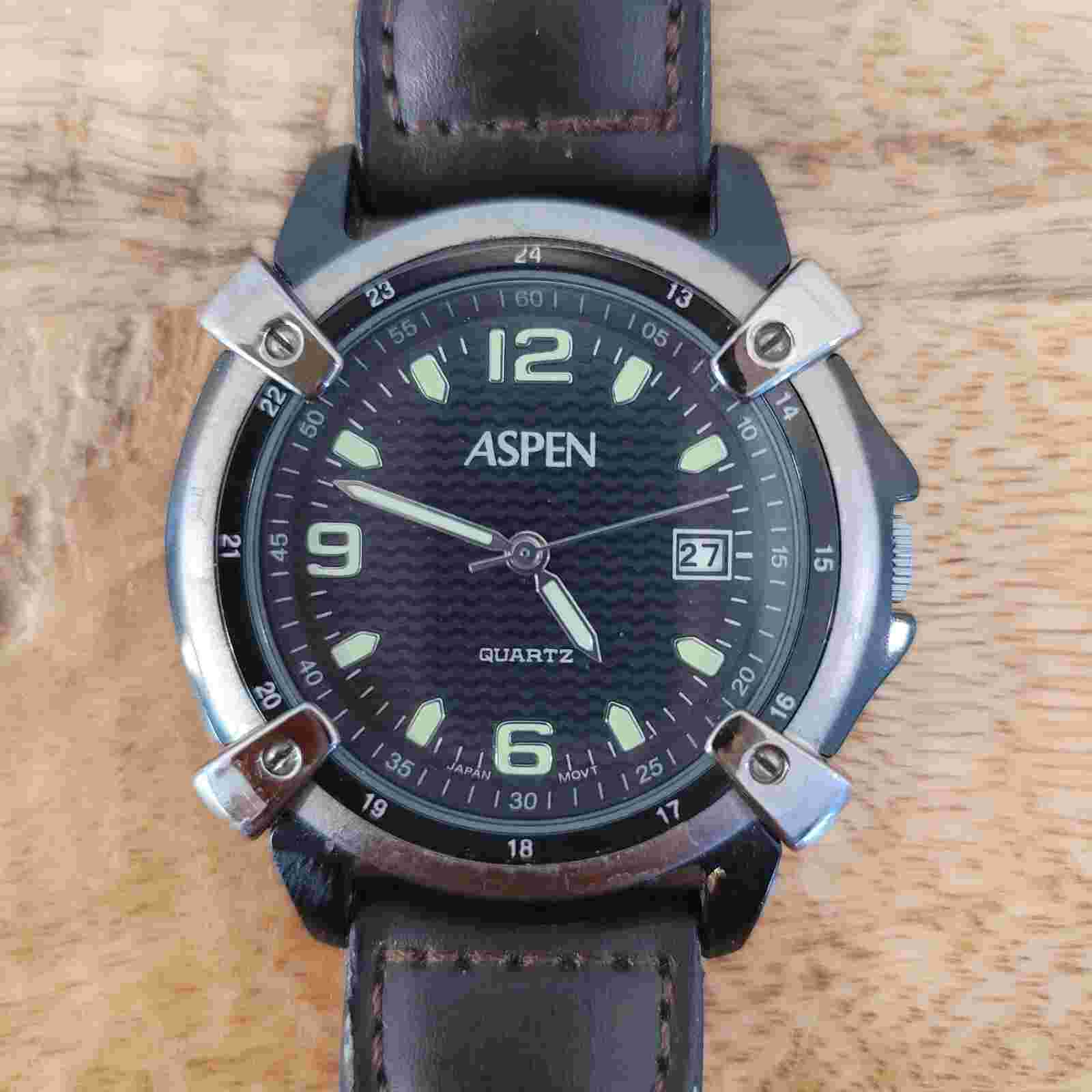 ASPEN P-JABDE Genuine Leather Quartz Analog Men's Watch dark brown band