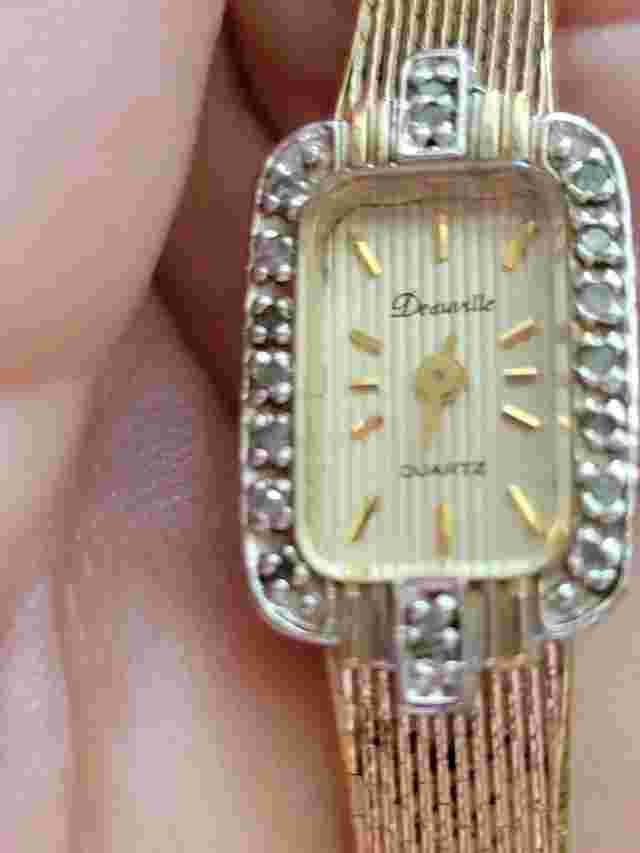 Deauville 1950's 18 Diamonds Bezel Gold Plated Ladies Watch Needs Battery & Stem