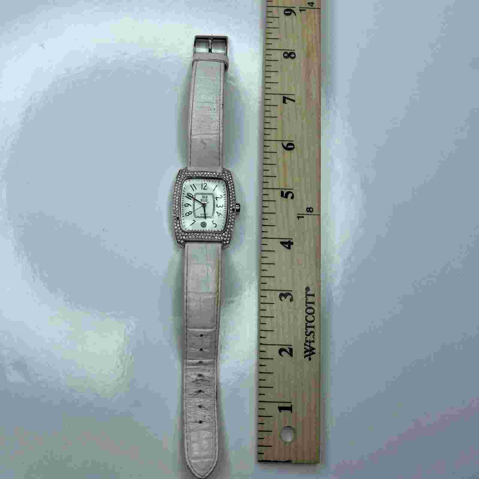 E Nolan Miller Silver Crystals White Croc Leather Japan Retro Stainless Untested