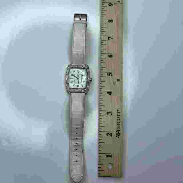 E Nolan Miller Silver Crystals White Croc Leather Japan Retro Stainless Untested