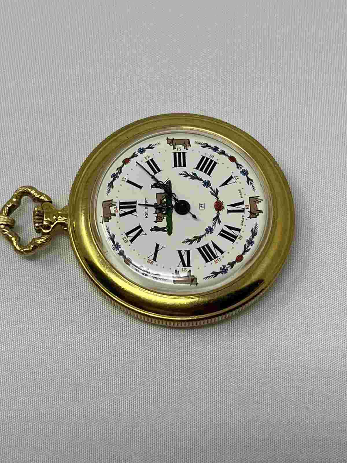 Kelbert Watch Co 17 Pocket Watch Open Face Man Cow Dial Running