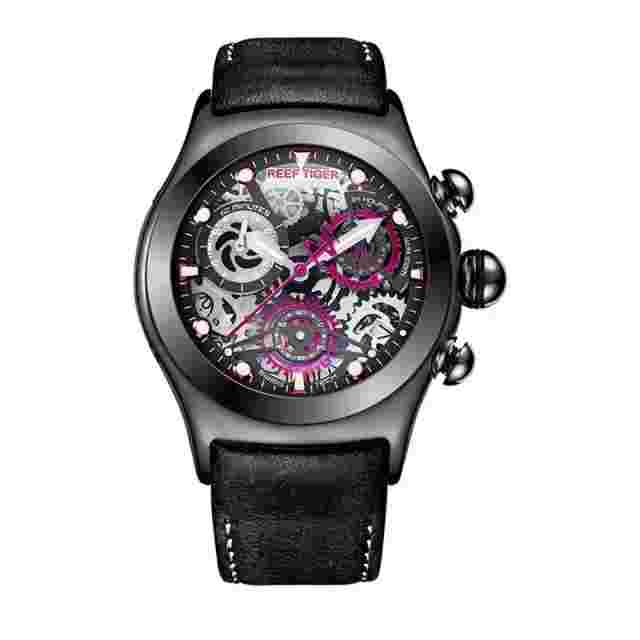 Reef Tiger Luxury Sports Men's Watch Automatic Gold Case Skeleton Dial 2021