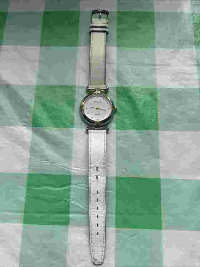 Becora Two Toned White Leather Band Women’s Quartz Watch