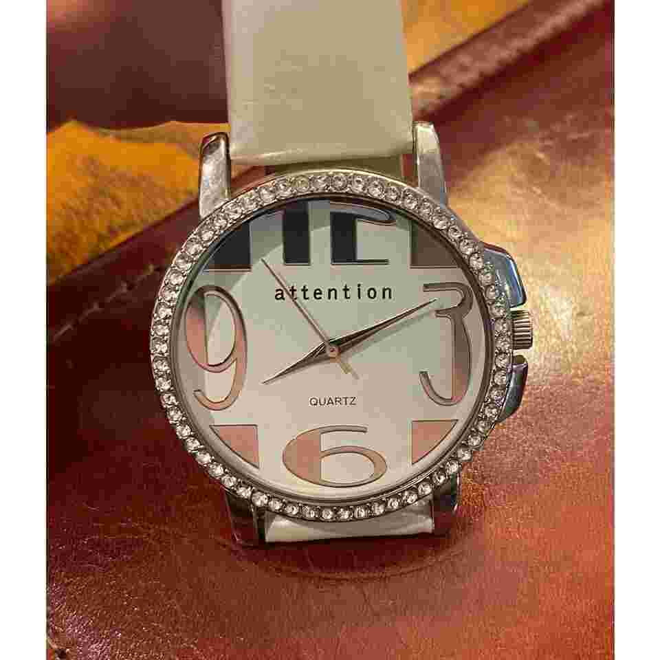 Women's 40mm Attention Watch, Pearl Tone Band,. Crystal Accented Bezel