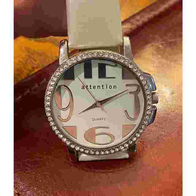 Women's 40mm Attention Watch, Pearl Tone Band,. Crystal Accented Bezel