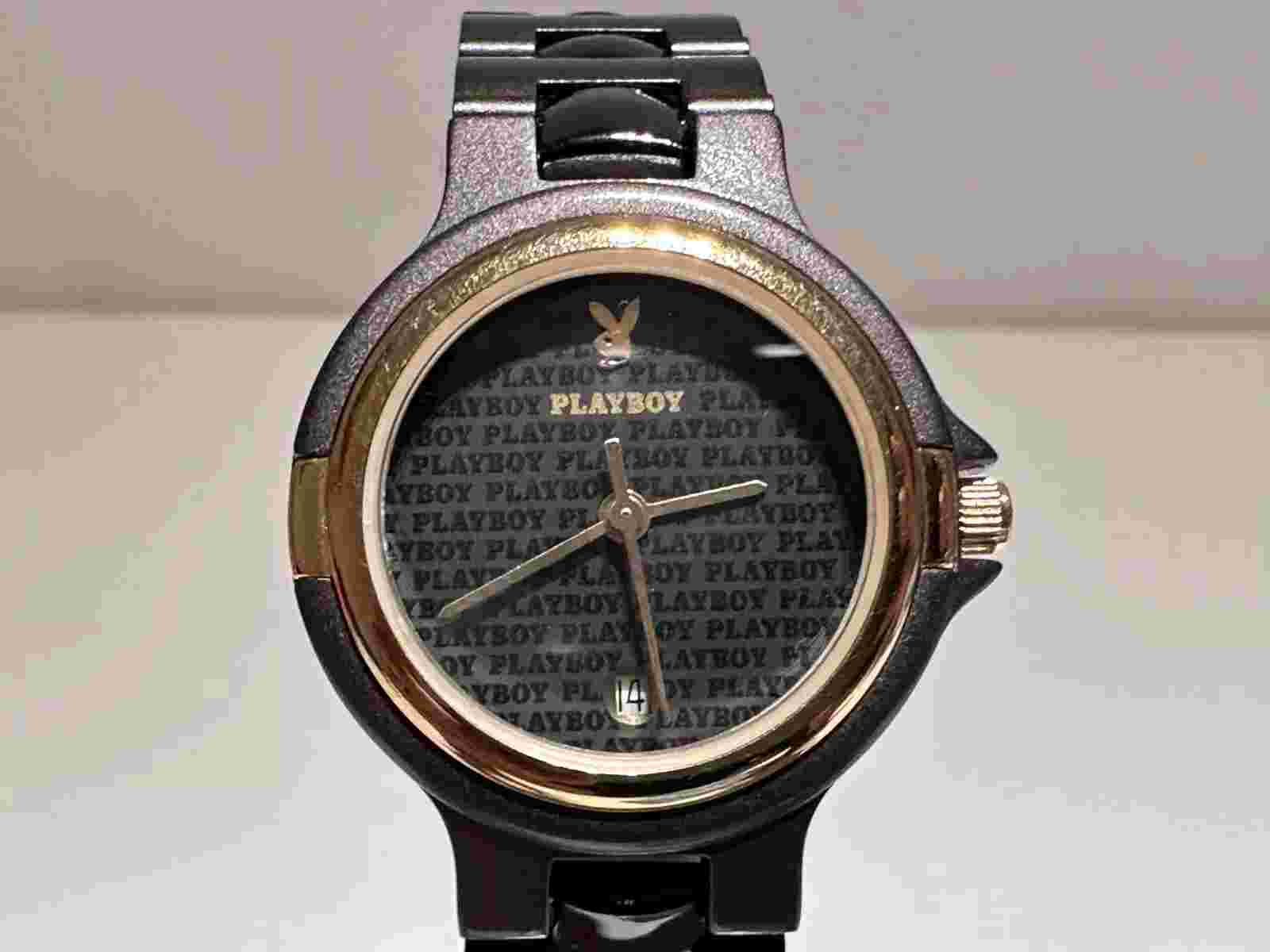 VINTAGE RARE TWO TONE GUN AND GOLDEN  LADIES QUARTZ ADVERTISING WATCH "PLAYBOY"