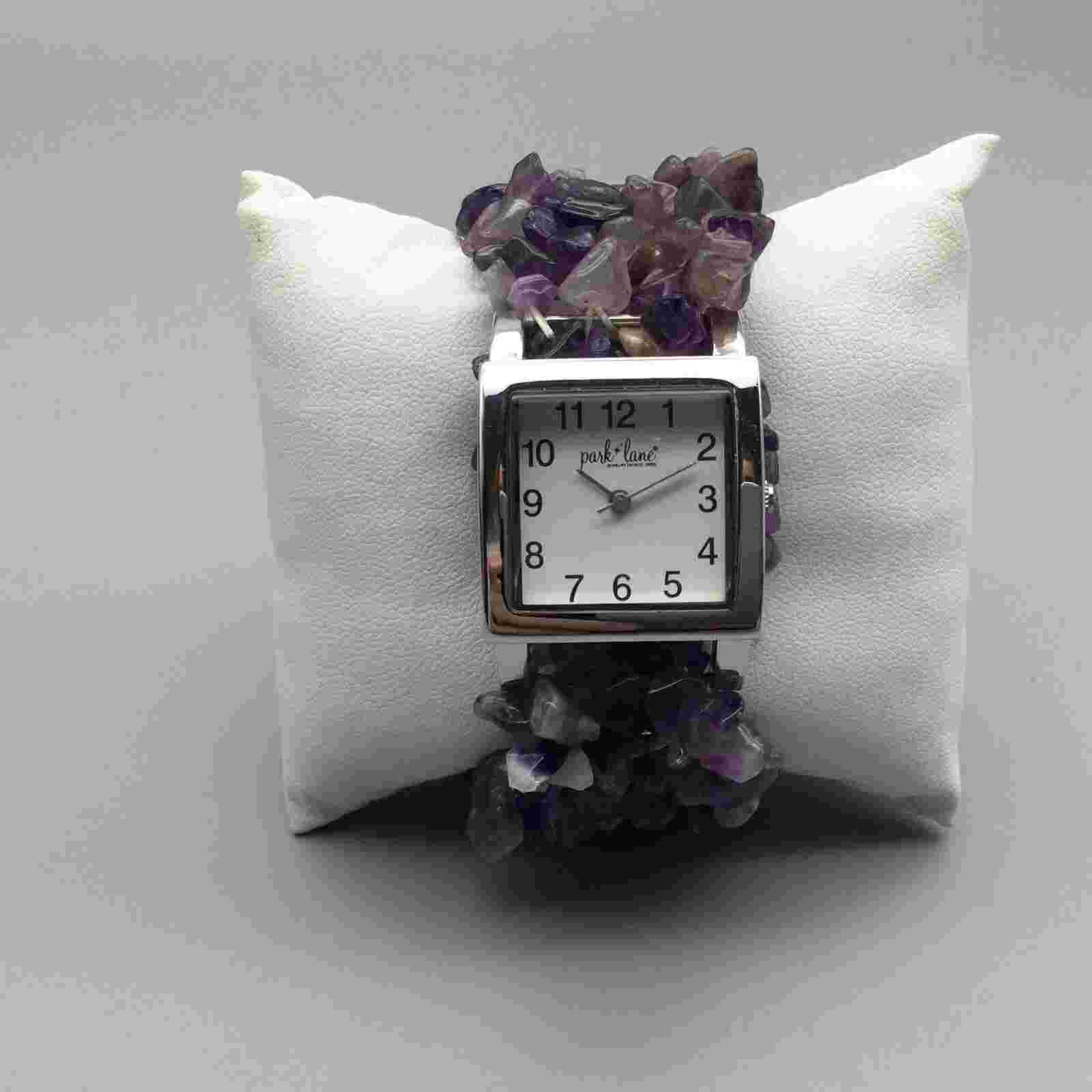 Park Lane Tank Watch Women 27mm Amethyst Purple Stretch Band New Battery