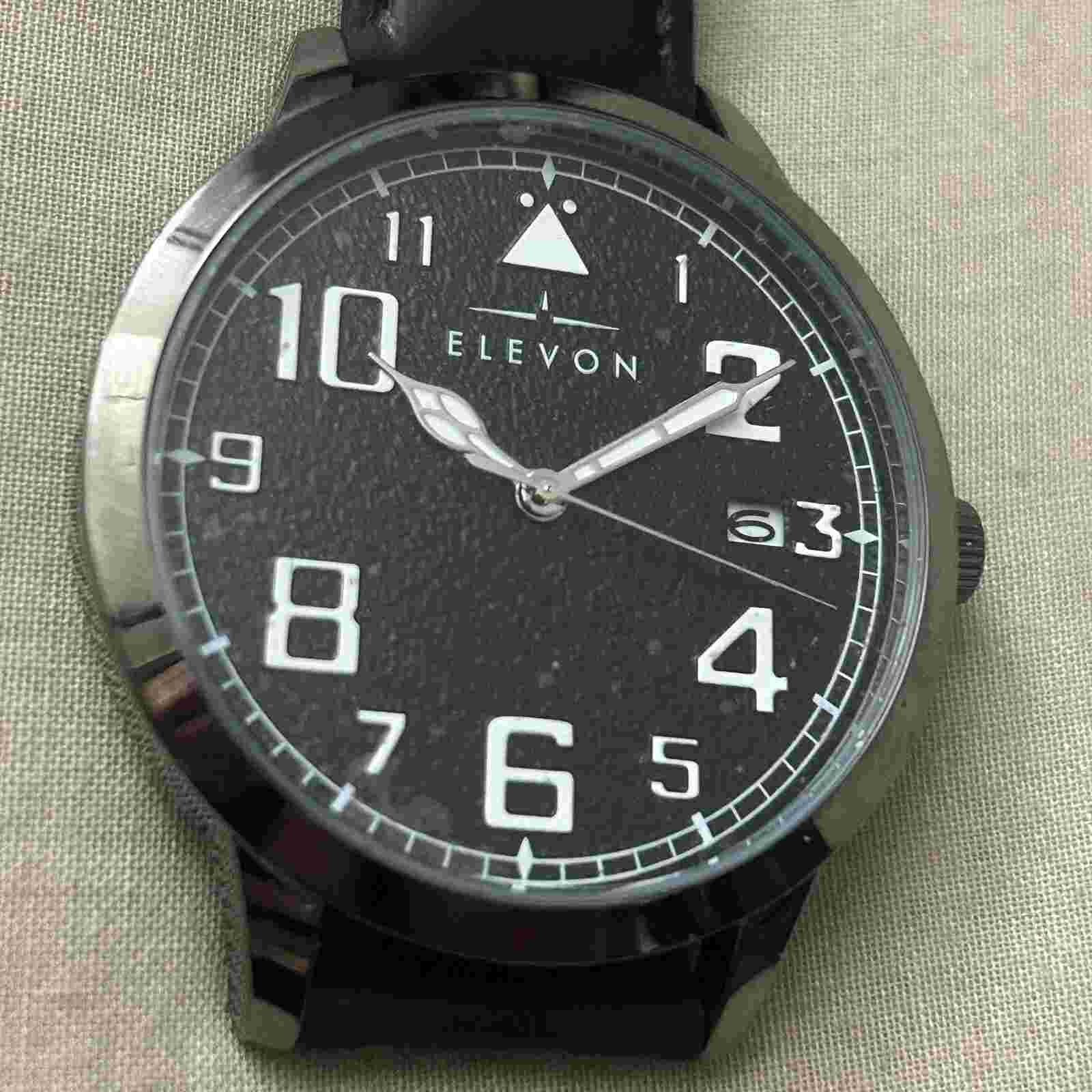 ELEVON SABRE LEATHER-BAND WATCH W/DATE - ELE121-4 - Black/Black - NEW