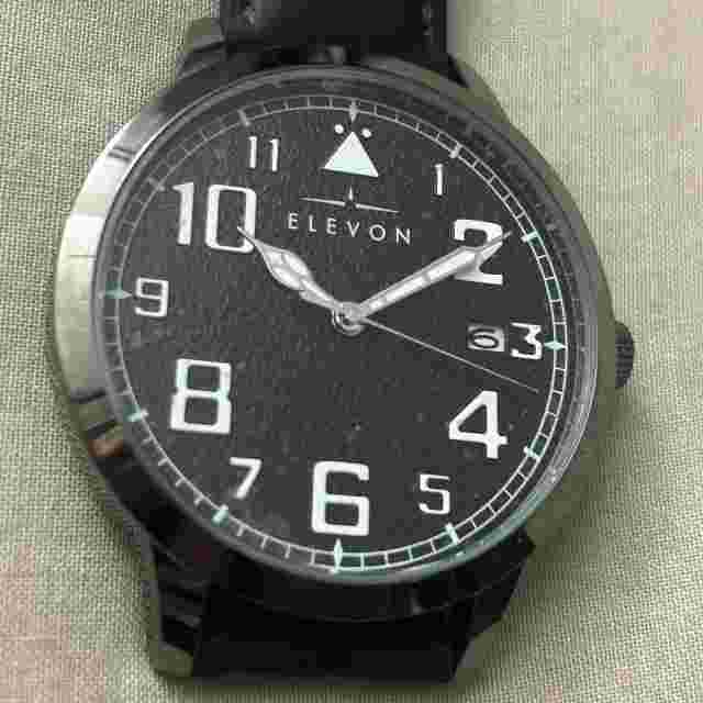 ELEVON SABRE LEATHER-BAND WATCH W/DATE - ELE121-4 - Black/Black - NEW