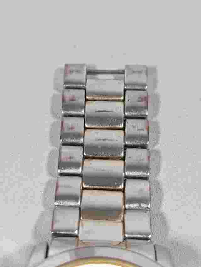 bebe Silver Tone Gold Tone Accent Round Case Link band Watch