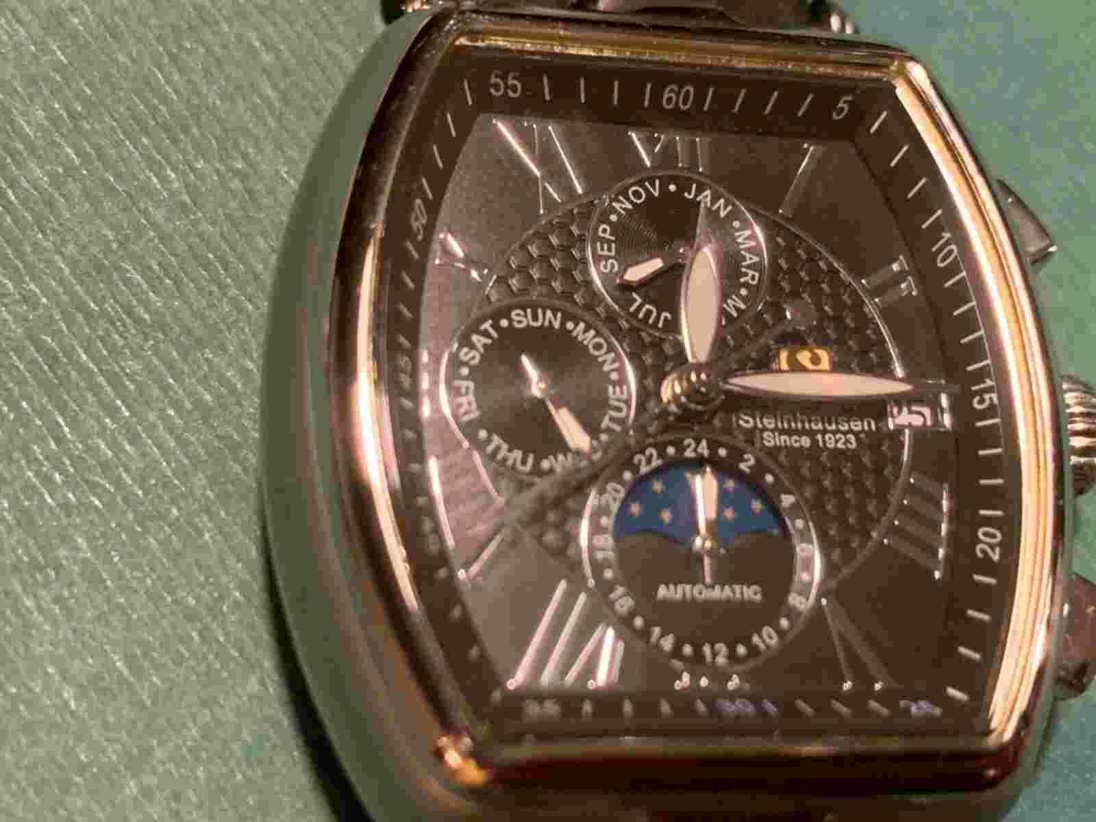 Steinhausen Stainless Tonneau Automatic Chronograph Watch Leather band