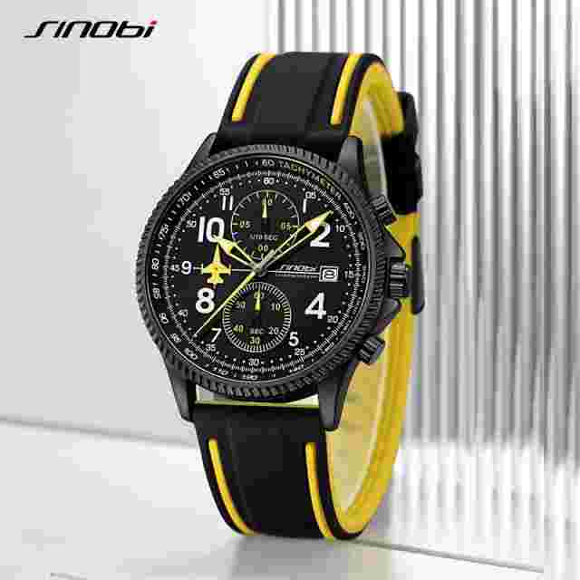 SINOBI Creative Design Airplane Chronograph Men's Watches Original Calender