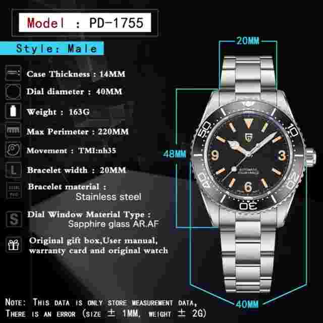 PAGANI DESIGN Luxury Mens Watch Stainless Steel Automatic Watch For Men