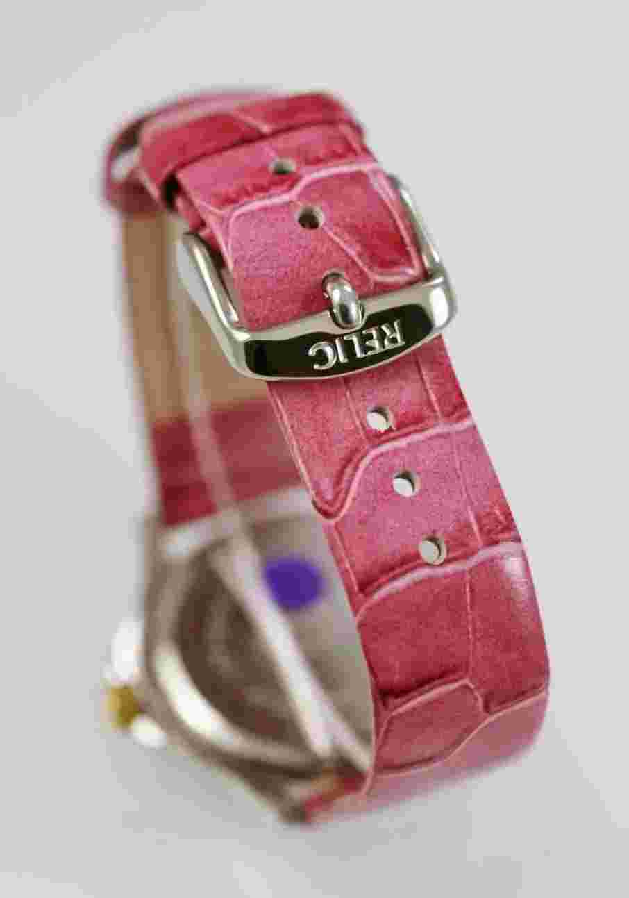 America Perry Ellis Watch Womens White Stainless Silver Gold Pink Leather Quartz