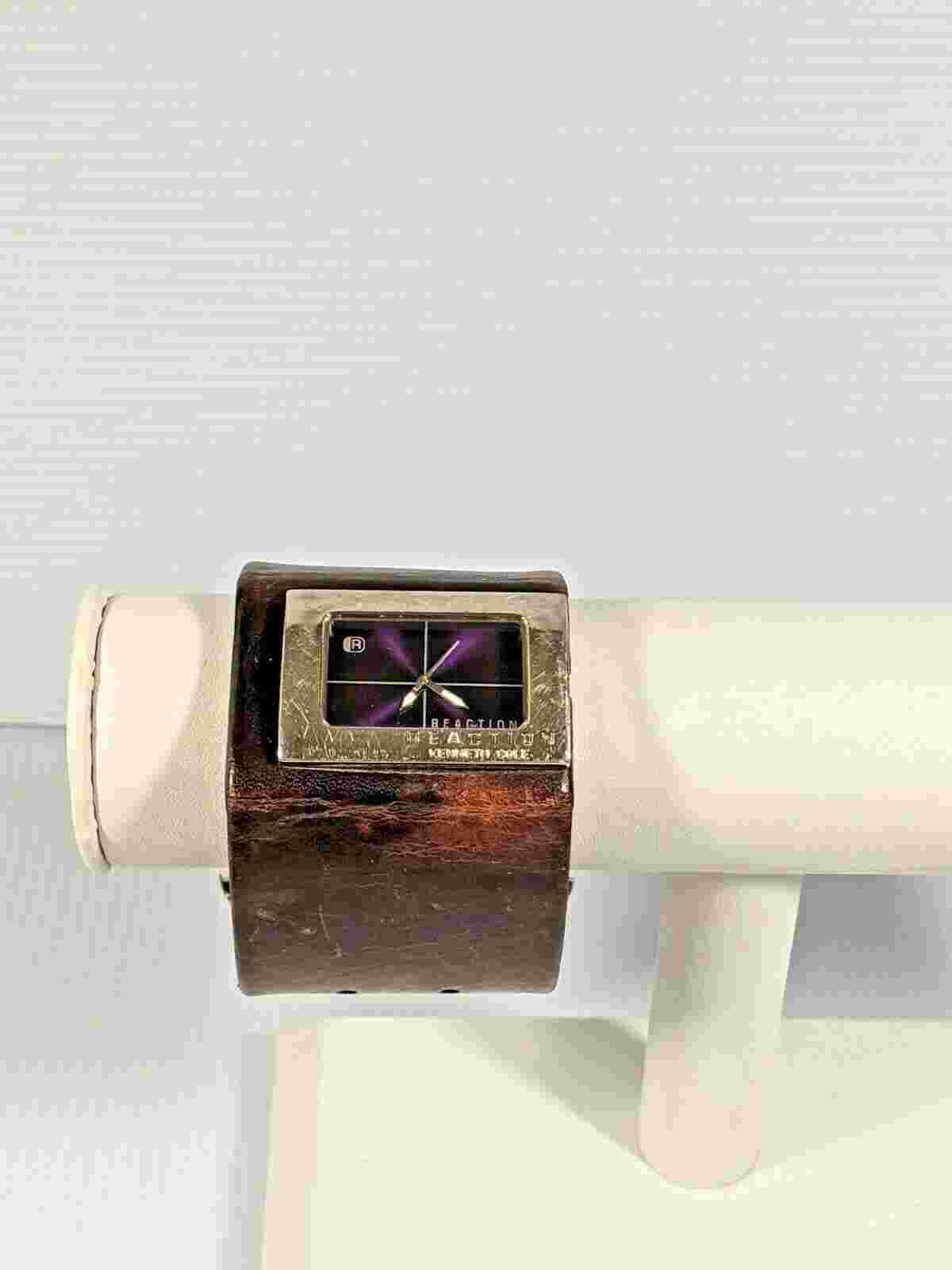Unisex 9 Inch Adjustable 1.5 In. Width Brown Leather Kenneth Cole Reaction Watch