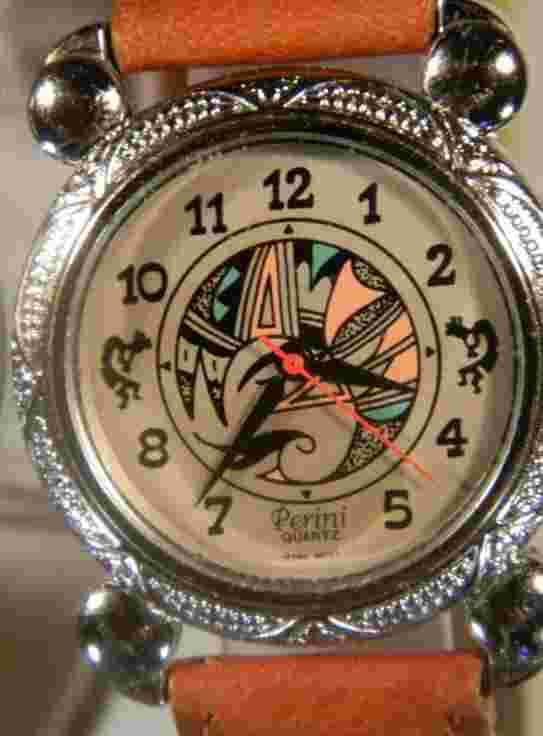 Ladies Vintage Leather Watch Perini Kokopelli Rainmaker of Mohave Desert Tribal