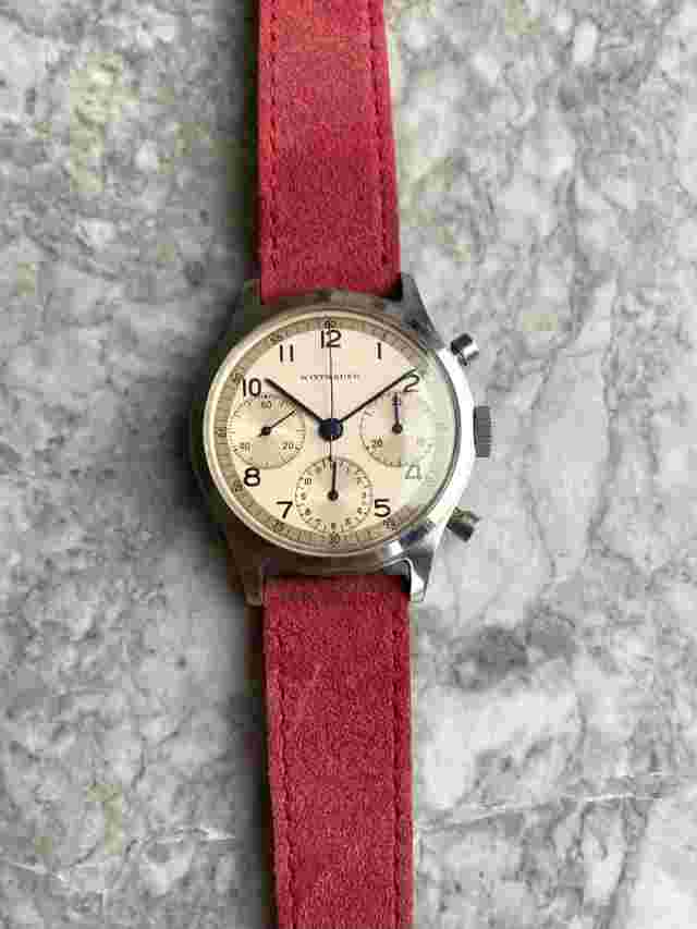 Vintage Wittnauer Chronograph 60s Manual Wind White Dial 38mm Watch.