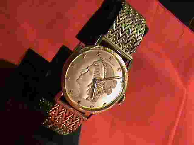 Vintage Men’s 14K Waltham Liberty Coin Watch & 14K Bracelet 17J Swiss
