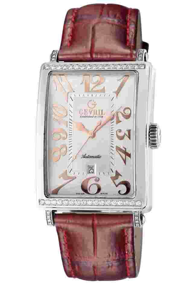 Gevril Women's 6208RT Glamour Automatic Diamond Pink Dial Red Leather Wristwatch
