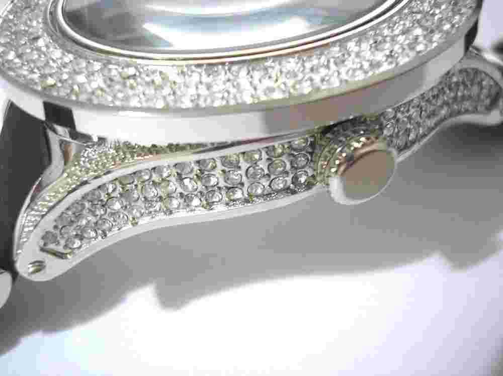 Silver Tone Metal Big Case Rubber Band Men's Watch w Crystals Item 3262