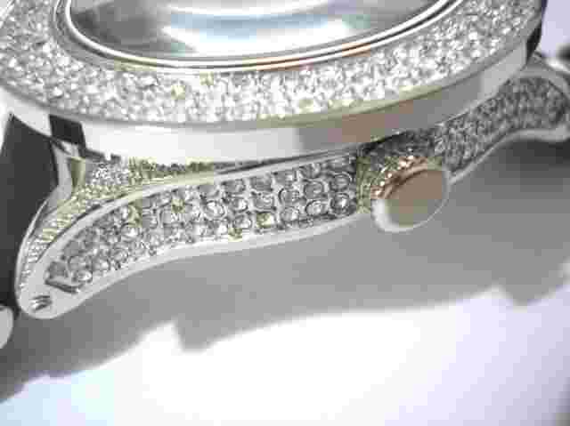 Silver Tone Metal Big Case Rubber Band Men's Watch w Crystals Item 3262