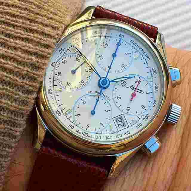 Minerva
                           
                                 A241 GMT CHRONOMETRE RARE CHRONOGRAPH TRI COMPAX UNIVERSAL GENEVE STYLE
