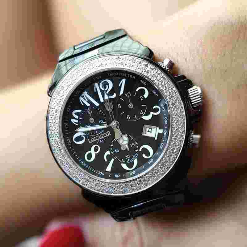 Lancaster Quartz Black Diamonds Dial 38mm Ceramic Strap OLA285