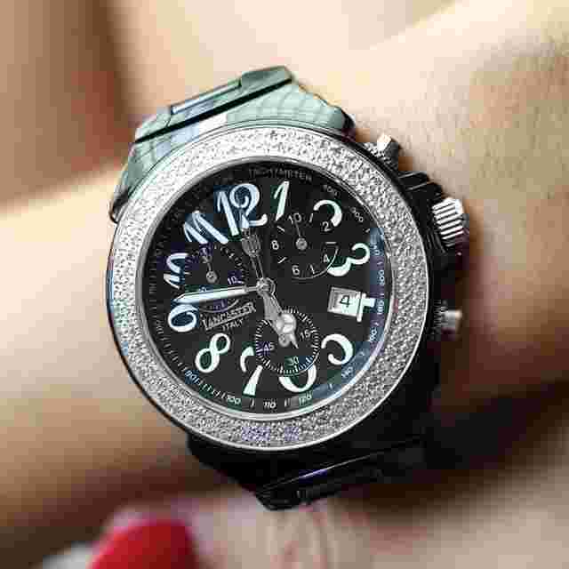 Lancaster Quartz Black Diamonds Dial 38mm Ceramic Strap OLA285