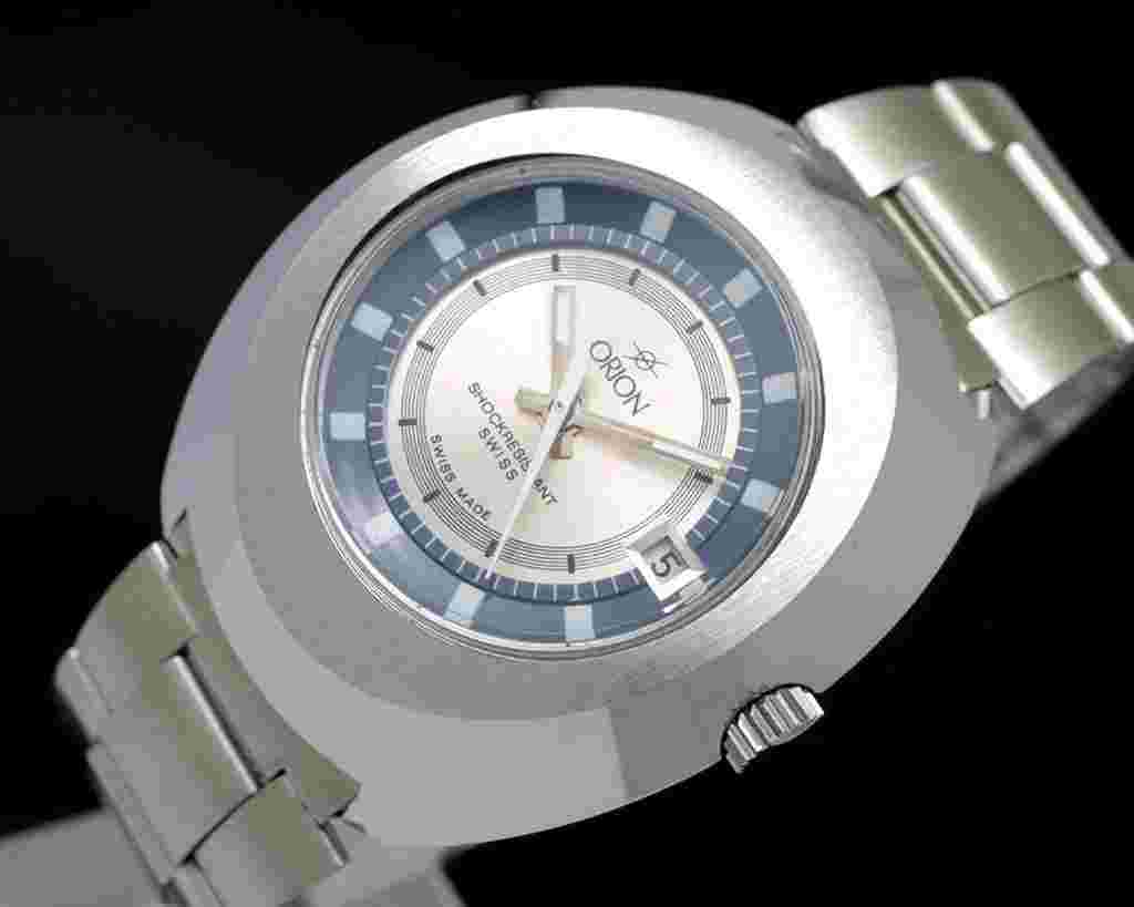 Orion New Old Stock 41mm very rare fancy UFO shape mechanical vintage 70's NOS