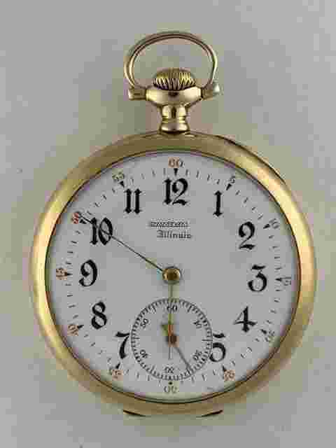 Illinois
Solid 14K Gold 21 Jewel Officers Military WWI size 12 Porcelain Dial Pocket Watch USA