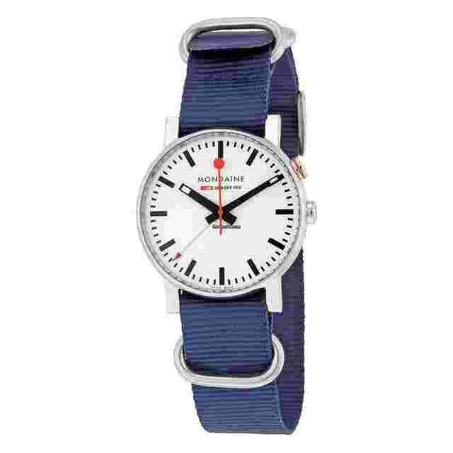Mondaine Evo
                           
                                 A468.30352.11SND White Dial Stainless Blue Nylon Alarm Men's Watch