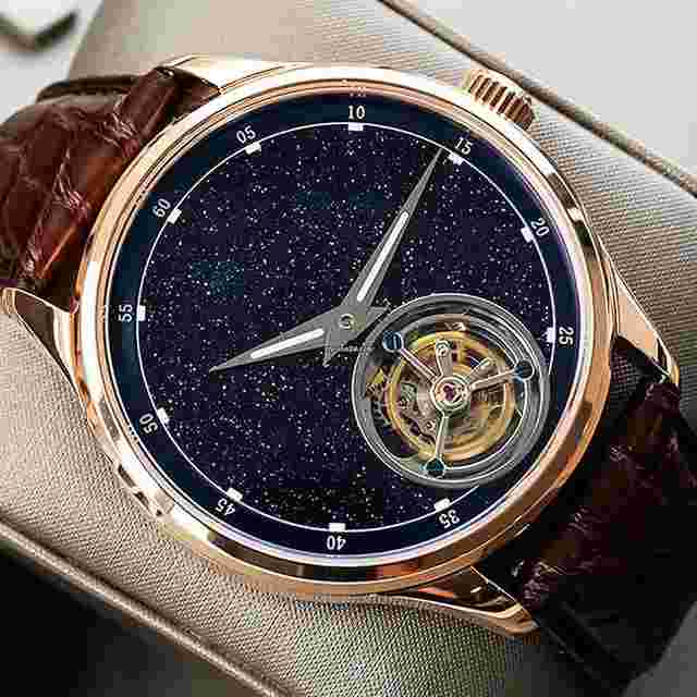 Sea-Gull
                           
                                 BlueGold Stone Star Dial Seagull ST8230 Tourbillon Movement Rose Gold Watch SU8230STRC