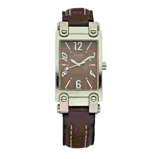 Nautica
                           
                                 N10016L Rectangle Steel Case Brown Leather Quartz Wrist Watch
