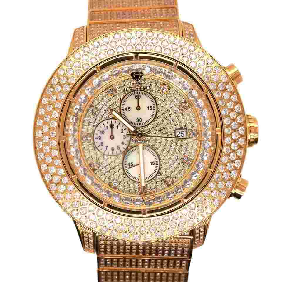 Ice Time Crown II Men's Automatic Steel Watch Iced Out 12 Carat Diamonds