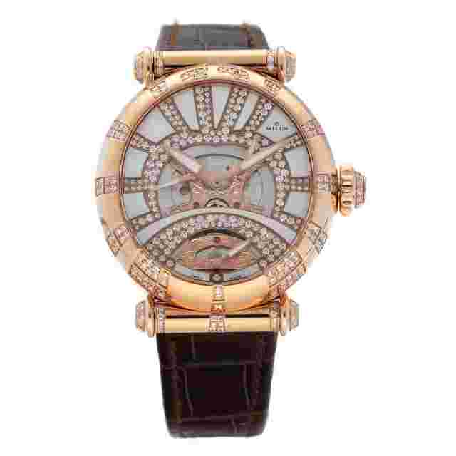 Milus Merea
                           
                                 MER409D 18k Rose Gold MOP Diamonds Leather Automatic Women's Watch