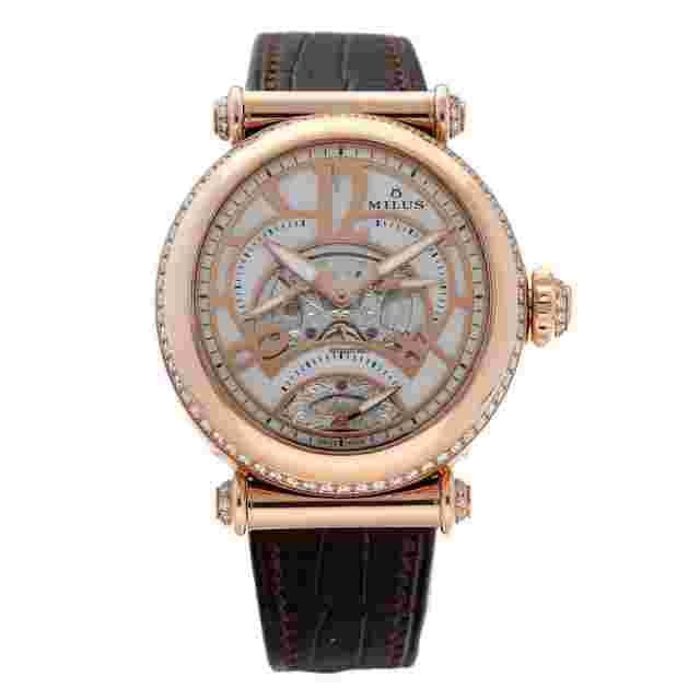 Milus Merea
                           
                                 MER403 18k Rose Gold MOP Diamonds Leather Automatic Women's Watch