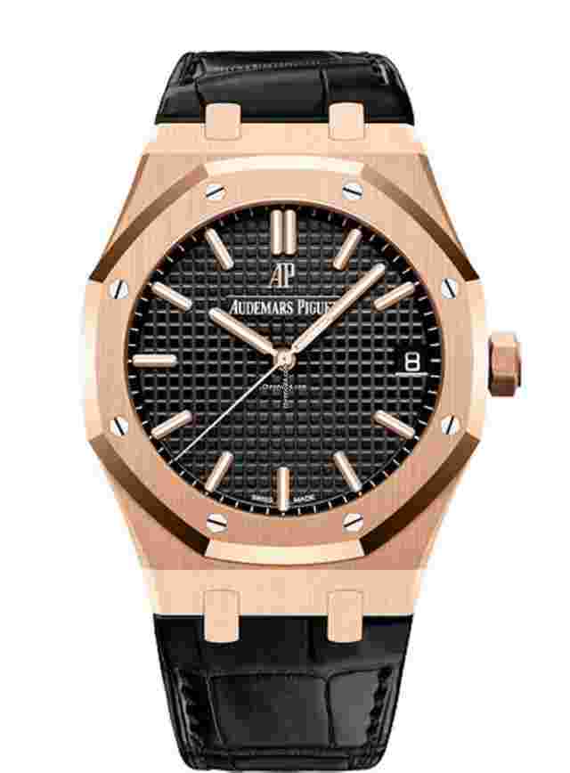 Audemars Piguet Royal Oak
                           
                                 Rose Gold Leather Strap Black Dial 15500OR New 2021