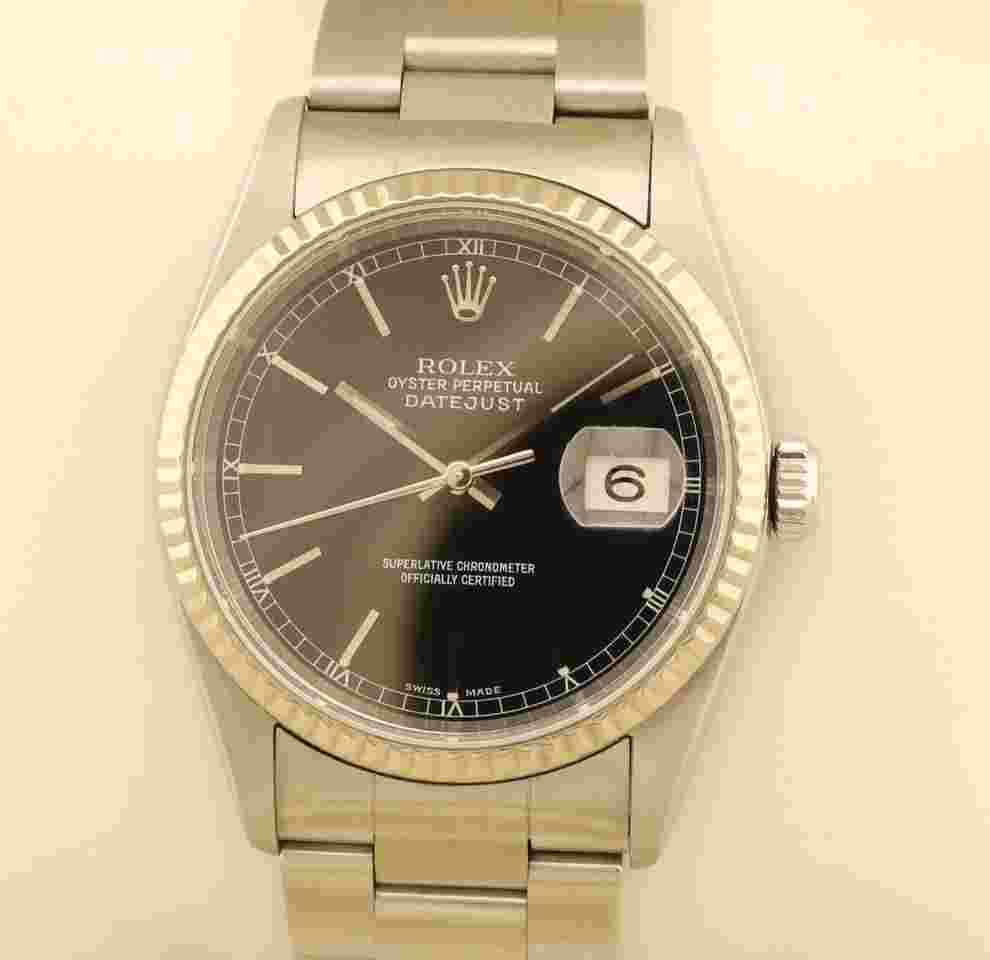 Rolex Datejust 36 Edelstahl Weissgold Oysterarmband Herrenuhr Automatic Automatik Saphir black