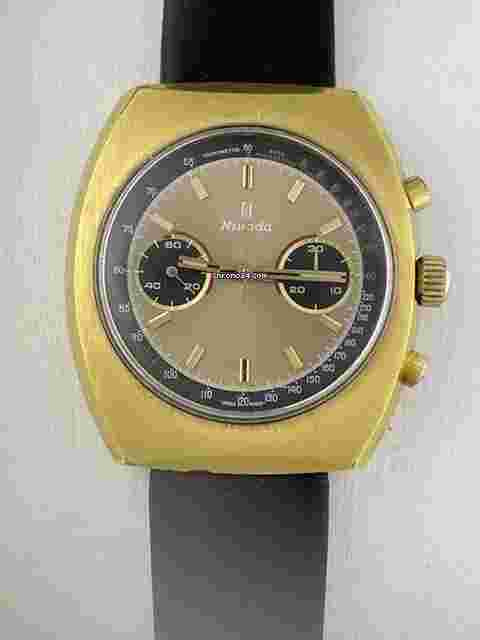 Nivada
                           
                                 Pulsations Chronometer Valjoux 7733 Large Gold Capped Pando Dial 2Chrono Vintage Swiss