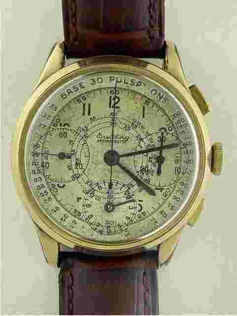 Breitling
                           
                                 Chronograph Pulsation Doctors Medical Officers Gold Capped Vintage 3 Registers Swiss Made