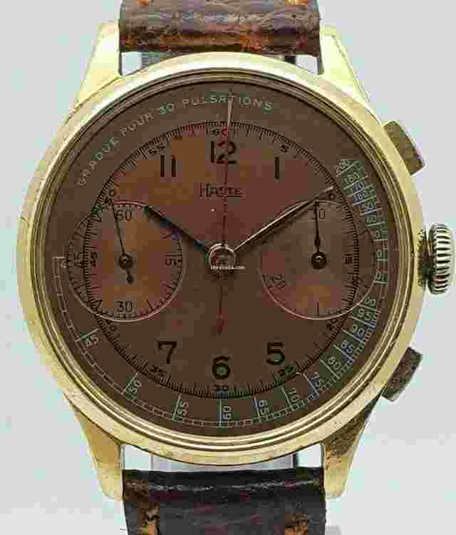 Leonidas
                           
                                 Chronograph Pulsations/Pulsometer Medical/Doctors Tropical Dial Valjoux 22 WW2 1942 Swiss