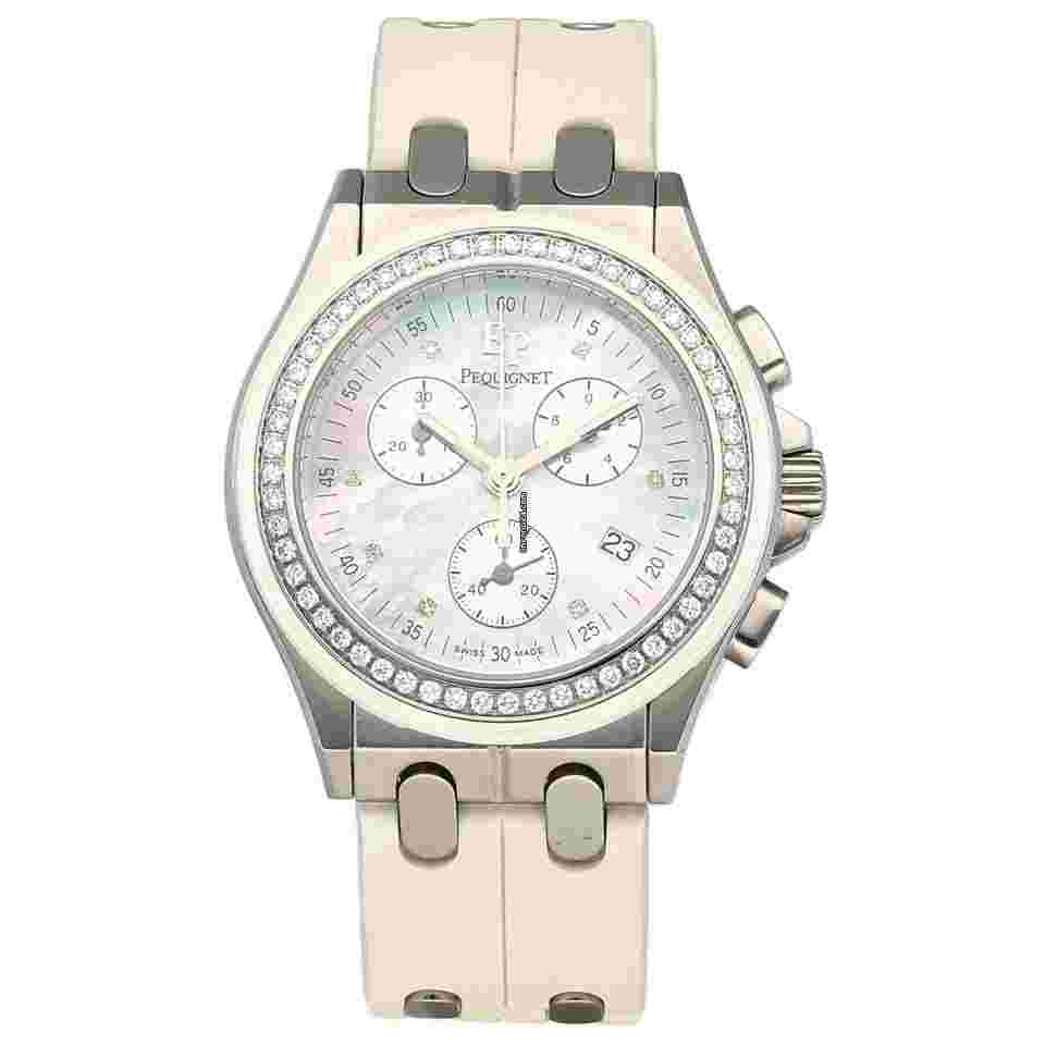 Pequignet
082 Chronograph Diamonds 38mm Rubber Steel MOP Quartz Wristwatch
