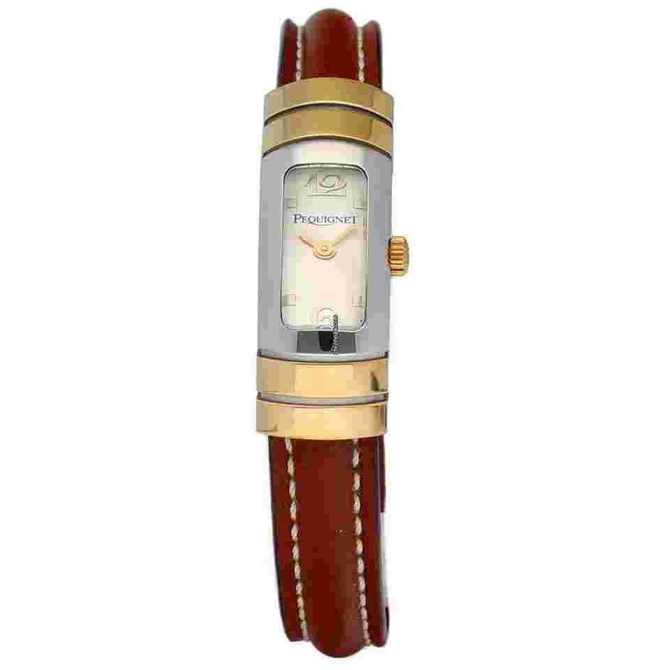 Pequignet
110 18k Gold/Steel Silver Dial Brown Leather Swiss Quartz Women's Watch